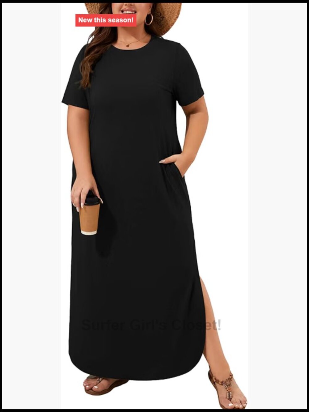 Plus Size Maxi Dress Flowy Short Sleeve Crew Neck Summer Sundress with Pockets